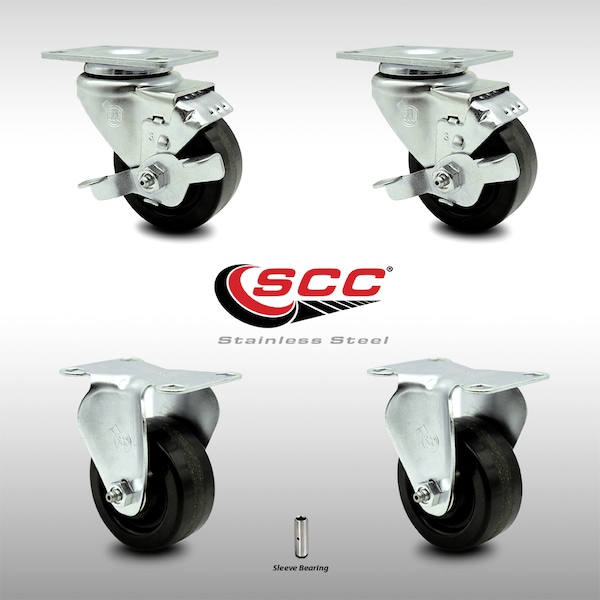 3 Inch SS Phenolic Top Plate Caster Set with 2 Brake 2 Rigid